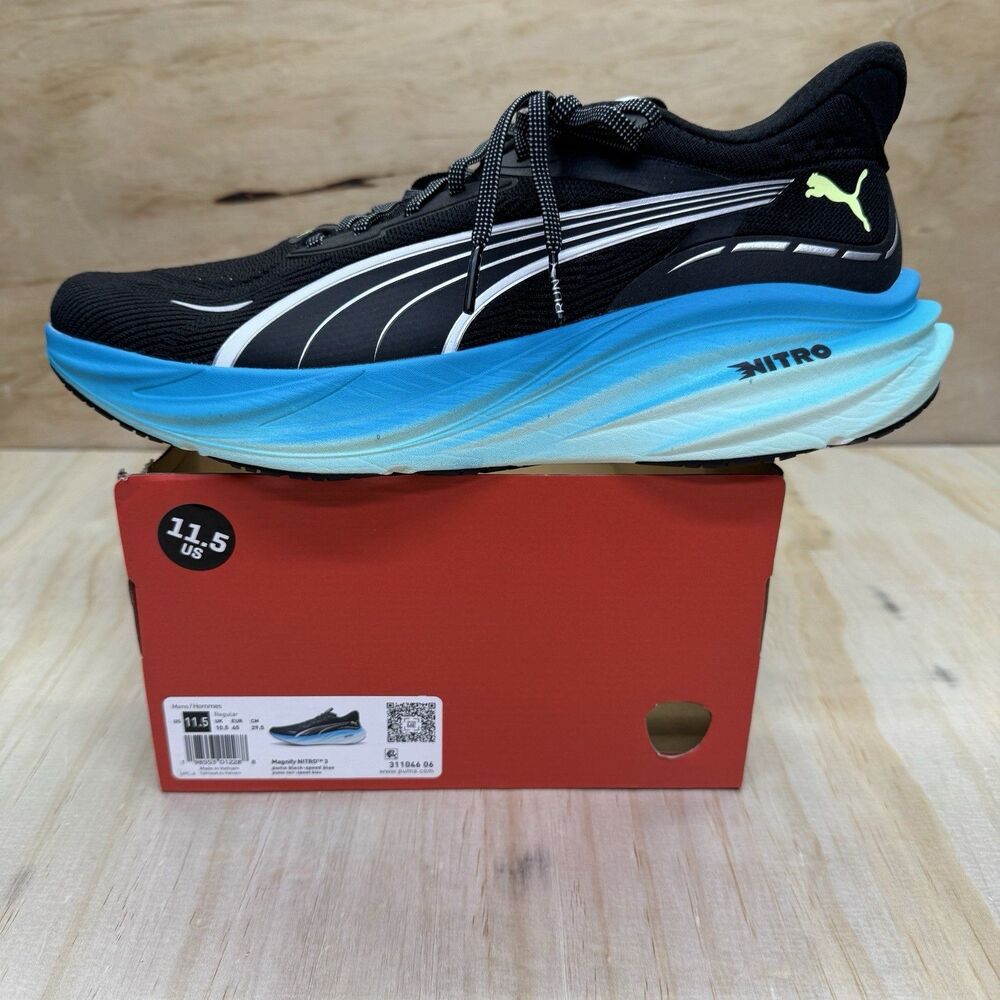 NEW Puma Magnify Nitro 3 Mens Running Shoes Black Speed Blue sz 11.5 311046-06